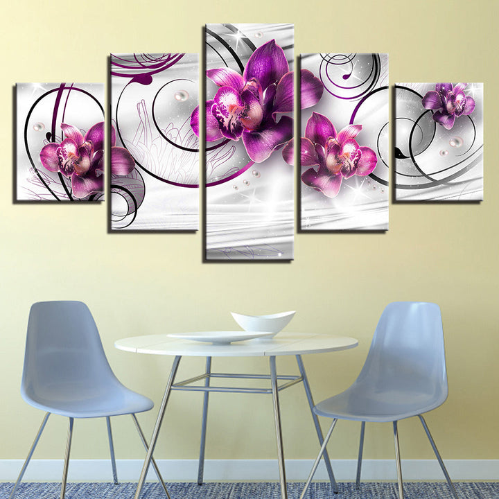 Swirling Purple Orchids 5 Piece - Canvas Wall Art Painting | Bowlift