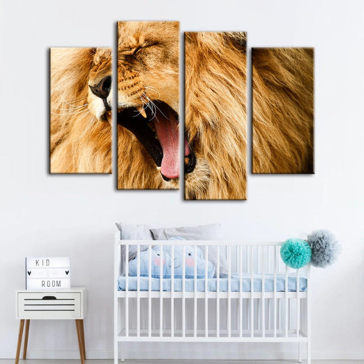 4 Piece Enraged Lion's Roar - Canvas Wall Art Painting | Bowlift