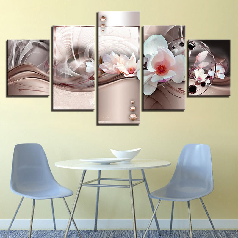 5 Piece Rose Gold Background White Flower - Canvas Wall Art Painting | Bowlift