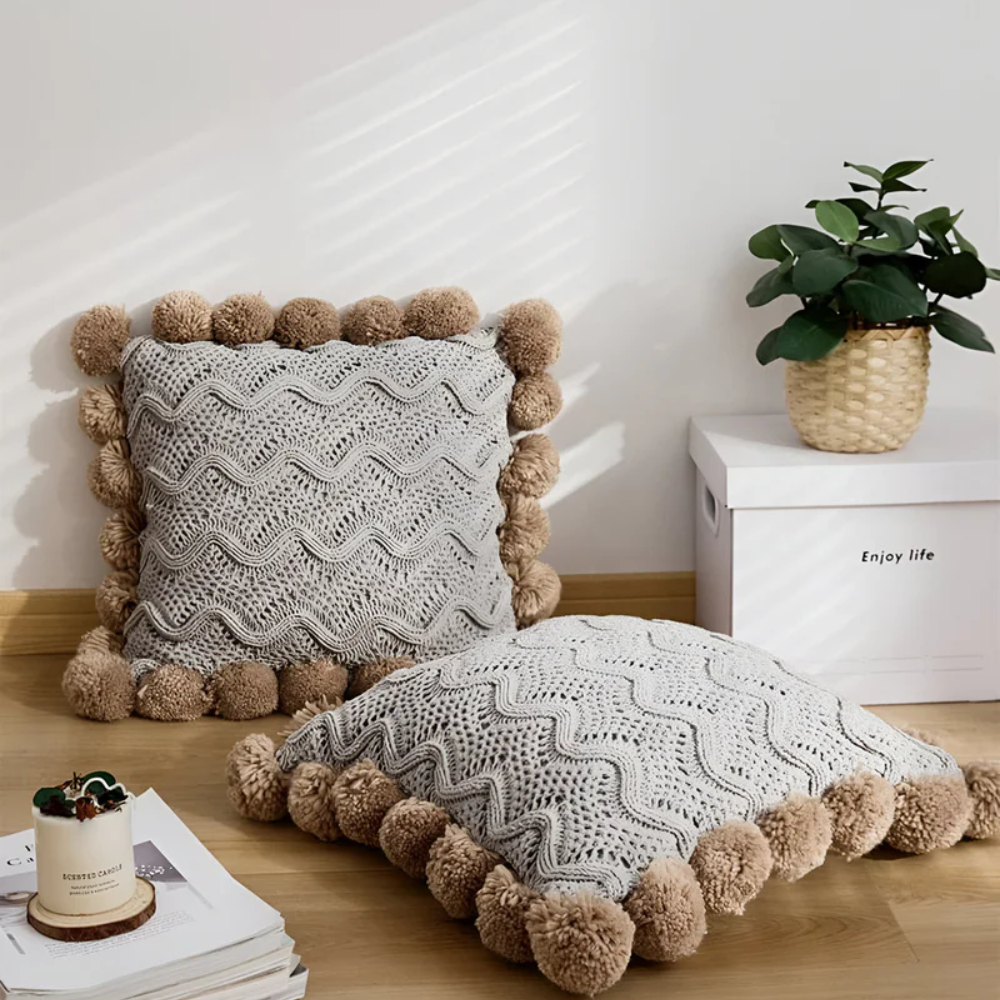 BowLift | Knitted Cushion Cover with Tassels in Boho Style