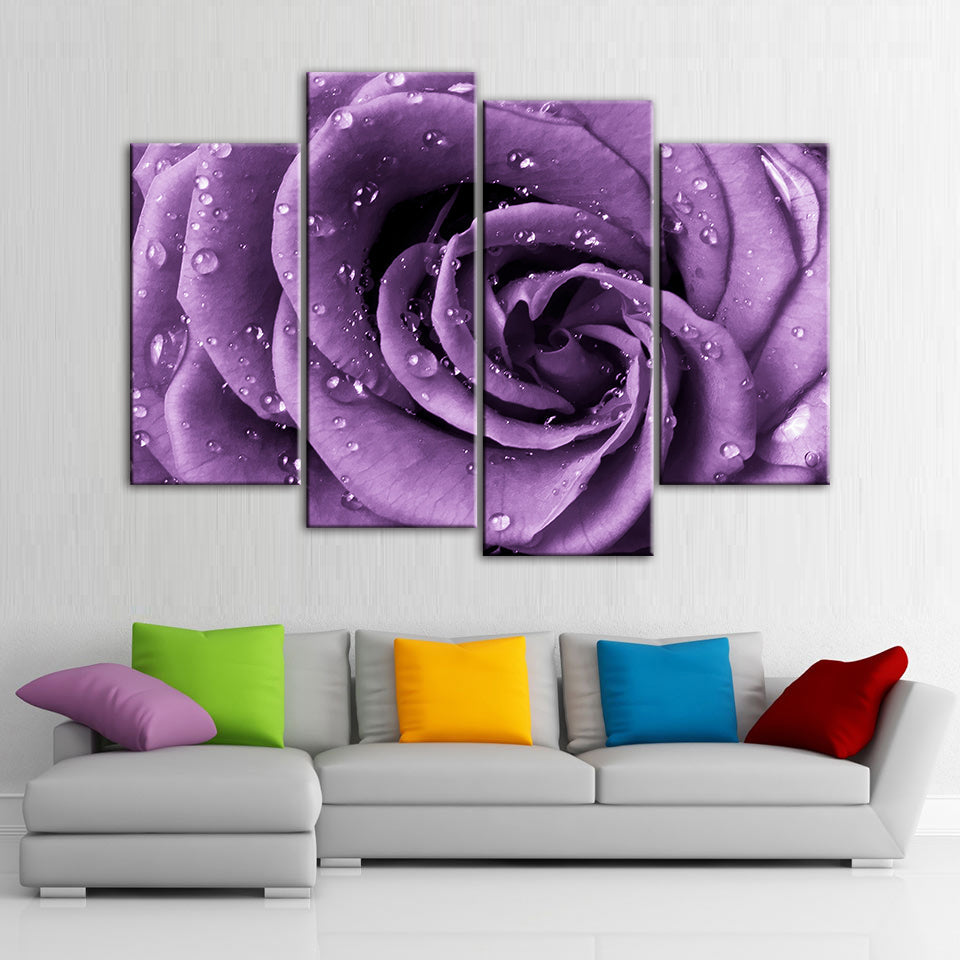 Purple Rose Droplets - Canvas Wall Art Painting | Bowlift