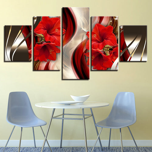Stunning Red Amaryllis 5 Piece - Canvas Wall Art Painting | Bowlift