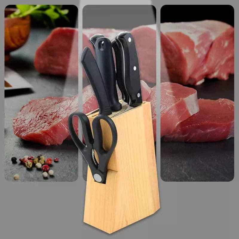 7 Pcs Knife Set With Wooden Stand Bowlift