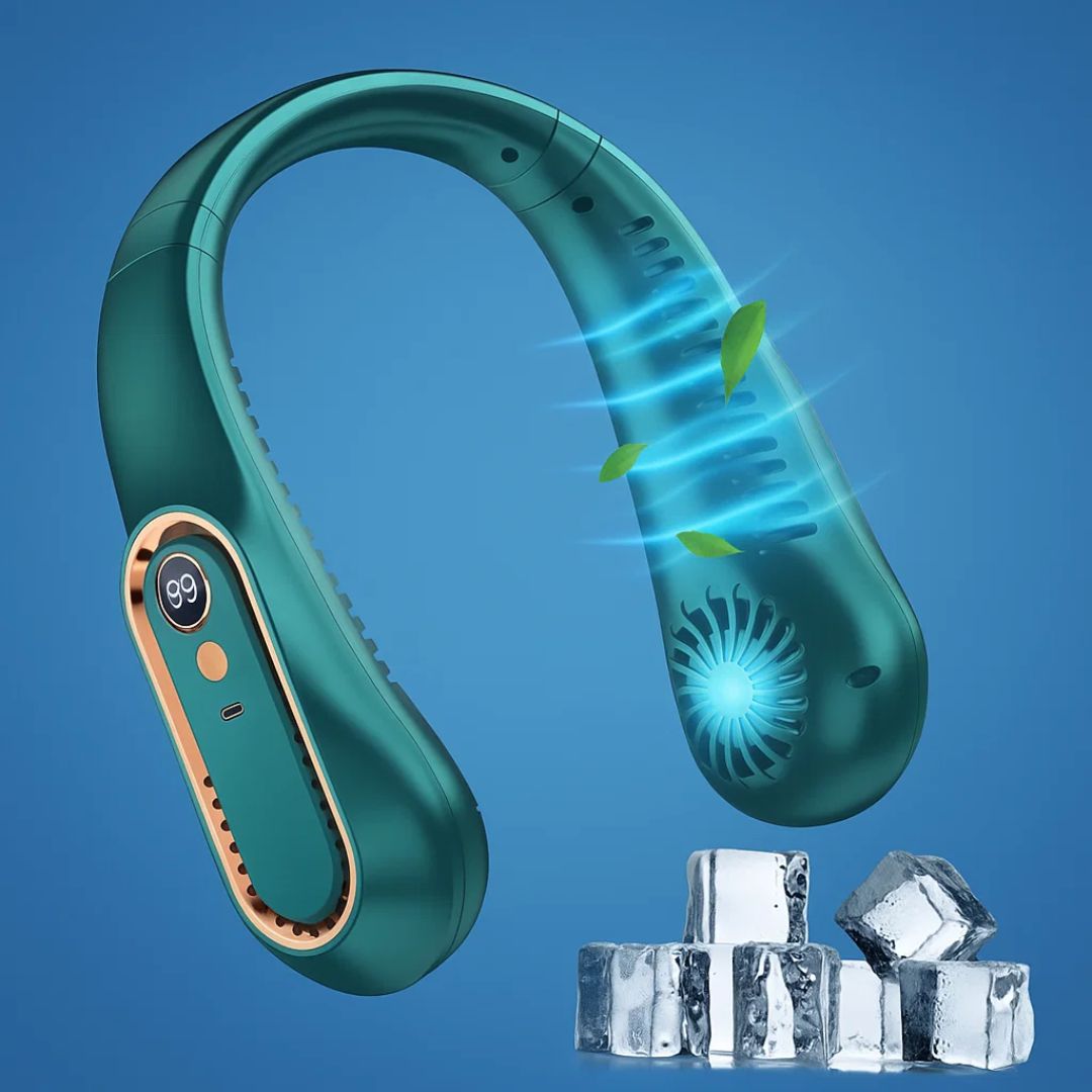 CoolEase | Portable Neck Fan – Hands‑Free Bladeless Cooling – Five‑Speed USB‑C – Travel Office Commuters Bowlift