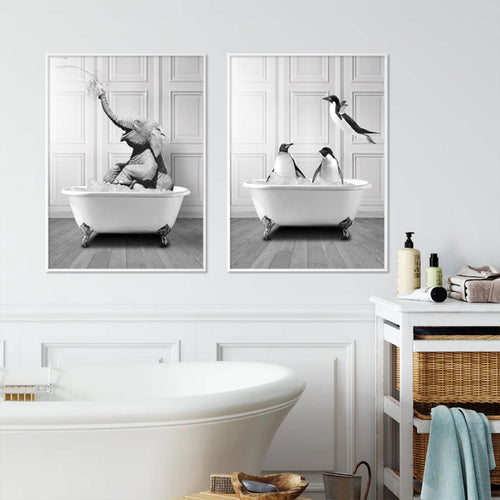 Modern Elephant Giraffe Penguin Black and White Posters Canvas Painting | Bowlift