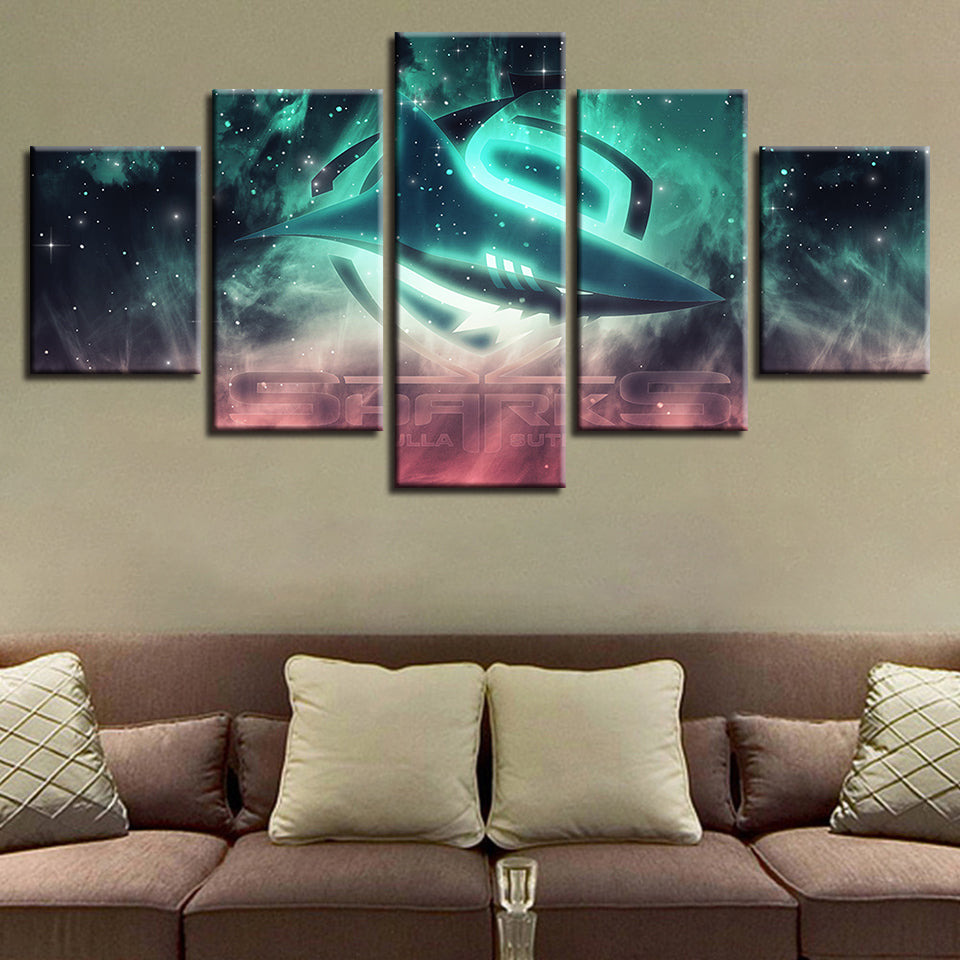 Cronulla Sharks Logo 5 Piece - Canvas Wall Art Painting | Bowlift