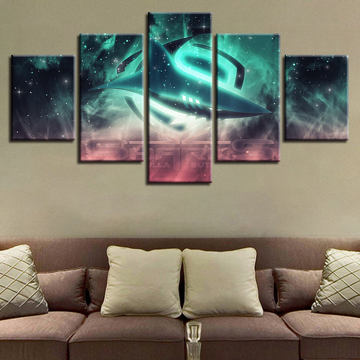 Cronulla Sharks Logo 5 Piece - Canvas Wall Art Painting | Bowlift