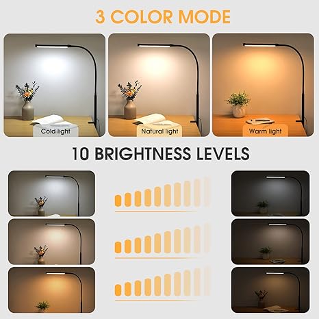 BowLift | LED Desk Lamp With Clamp, Flexible Gooseneck And 3 Light Modes