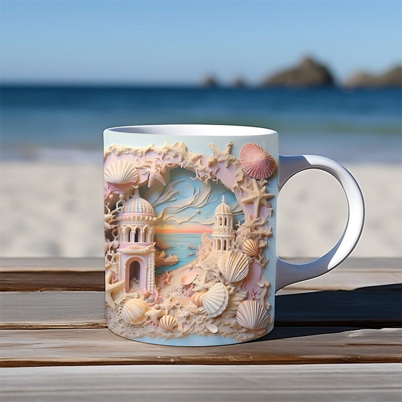 3D Ocean Beach Break Through Theme Coffee Mug | Bowlift