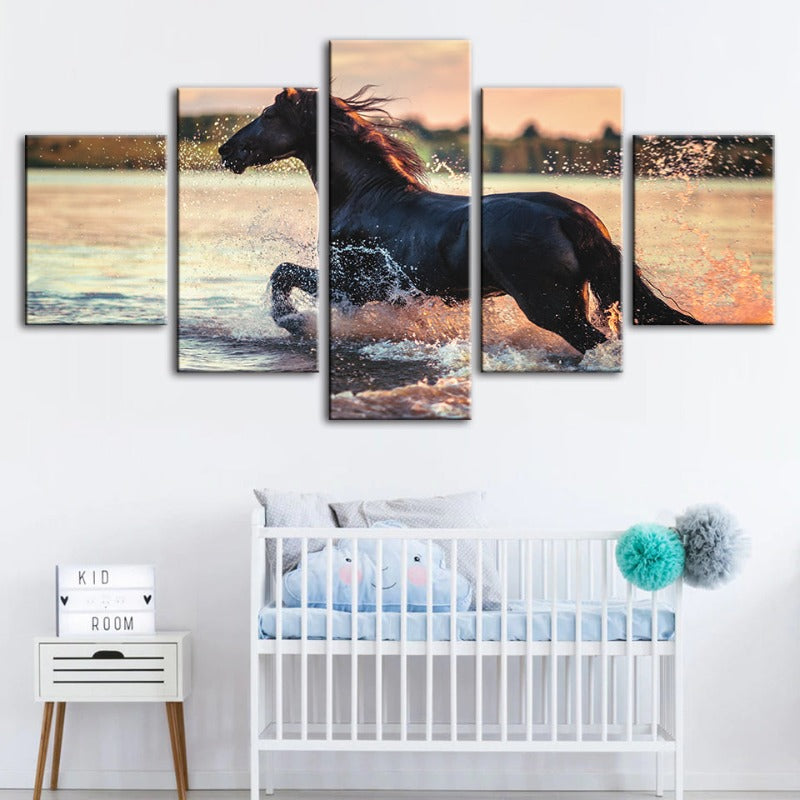 5 Piece Running Horse in Water - Canvas Wall Art Painting | Bowlift