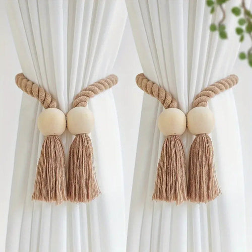 BowLift | Wooden Bead Tassel Curtain Tie Back | 2Pcs Set