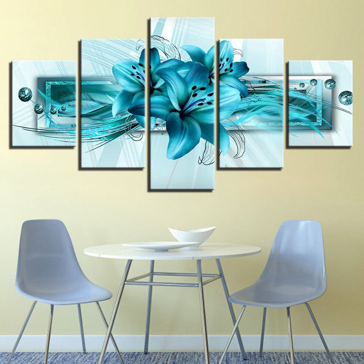 5 Piece Blue Tulip Flower - Canvas Wall Art Painting | Bowlift