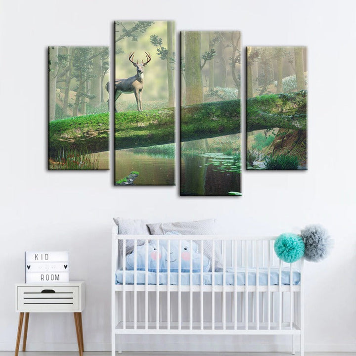 4 Piece Enchanted Forest Deer - Canvas Wall Art Painting | Bowlift