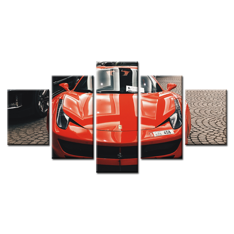 5 Piece Front Close-Up Red Classic Car - Canvas Wall Art Painting | Bowlift