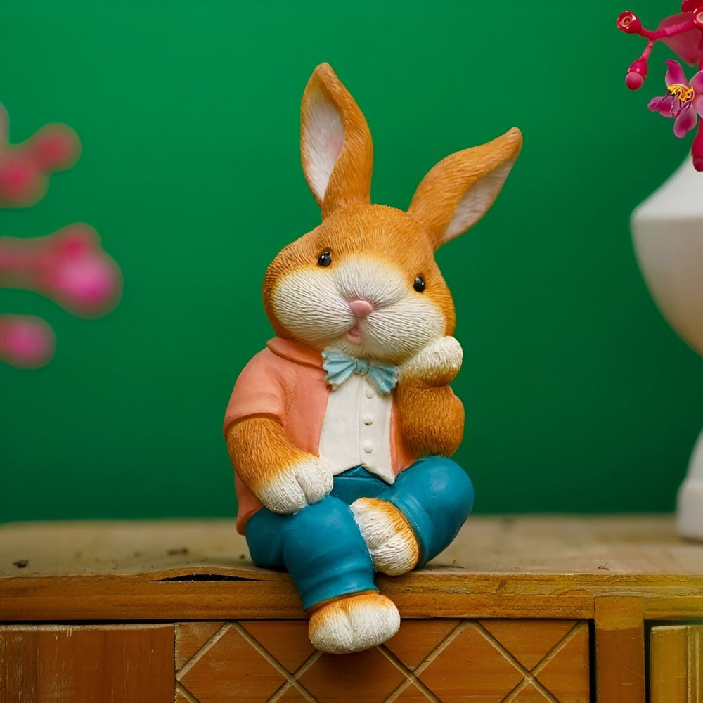 Sitting rabbit sculpture for playful and modern desk or shelf decoration Bowlift
