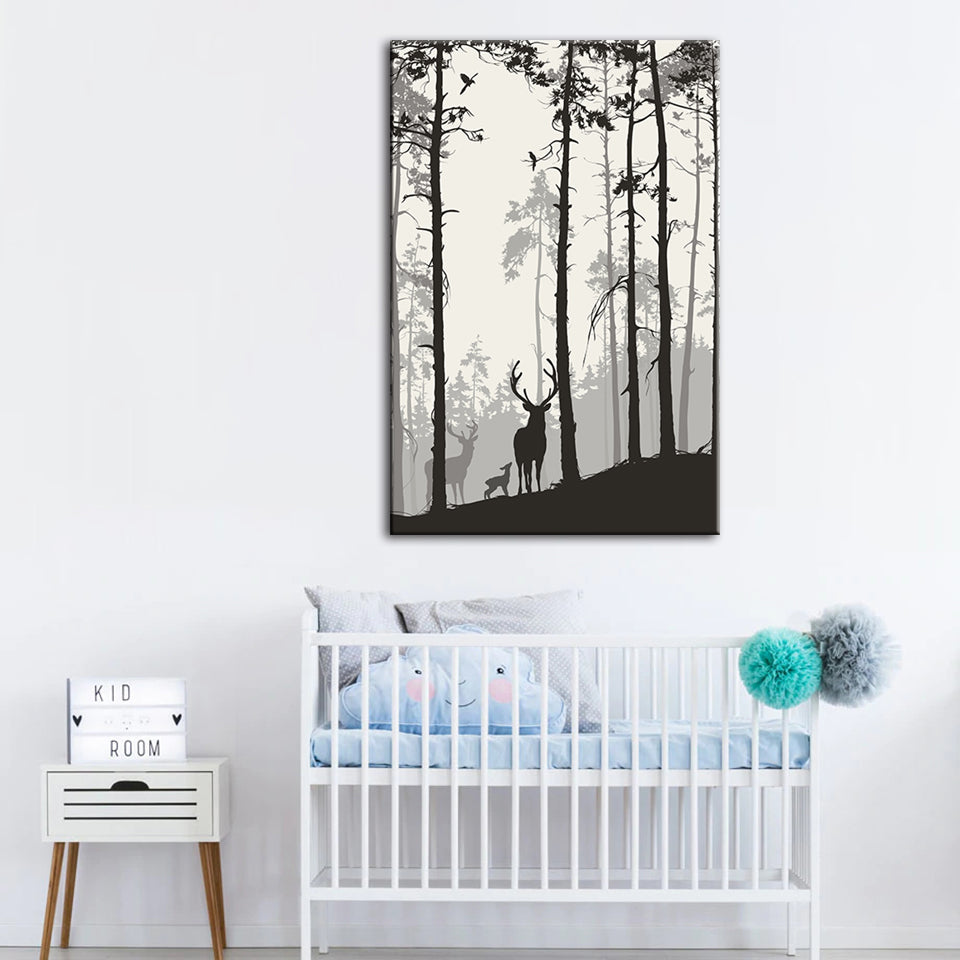 Silhouette Deer Family - Canvas Wall Art Painting | Bowlift