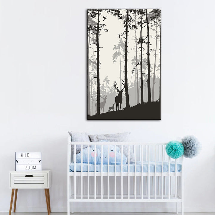 Silhouette Deer Family - Canvas Wall Art Painting | Bowlift