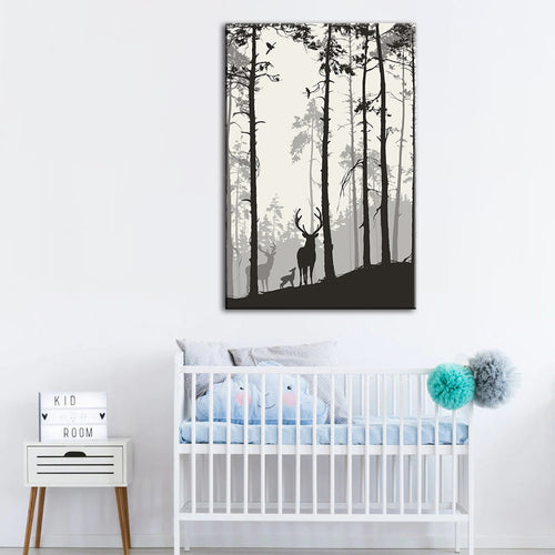 Silhouette Deer Family - Canvas Wall Art Painting | Bowlift
