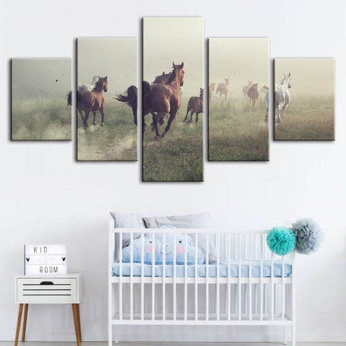 5 Piece Running Black Horse - Canvas Wall Art Painting | Bowlift