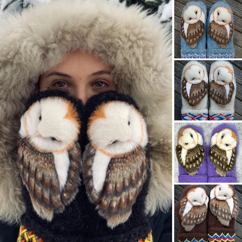 BowLift | Handknitted Nordic gloves made of wool with owls