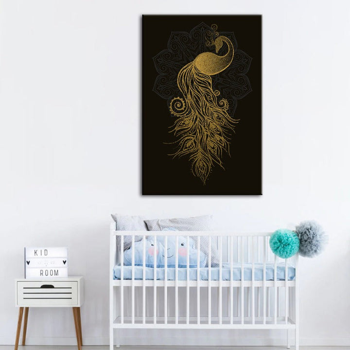 Abstract Golden Mandala Peacock - Canvas Wall Art Painting | Bowlift