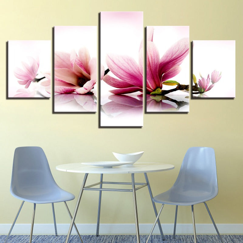 5 Piece White Pink Ombre Flower - Canvas Wall Art Painting | Bowlift