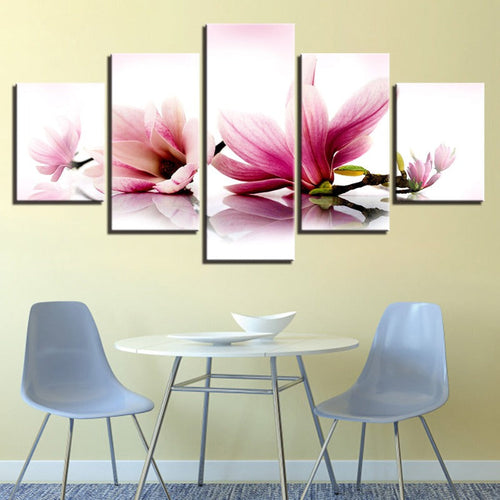 5 Piece White Pink Ombre Flower - Canvas Wall Art Painting | Bowlift
