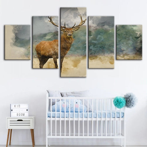5 Piece Watercolor Plains Deer - Canvas Wall Art Painting | Bowlift