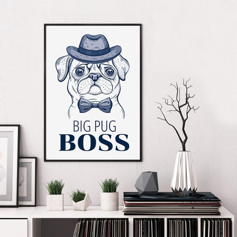 Pug Dog With Hat Bow Tie - Canvas Wall Art Painting | Bowlift