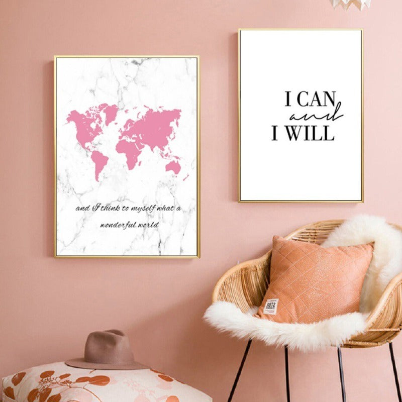 World Map I Can and I Will - Canvas Wall Art Painting | Bowlift
