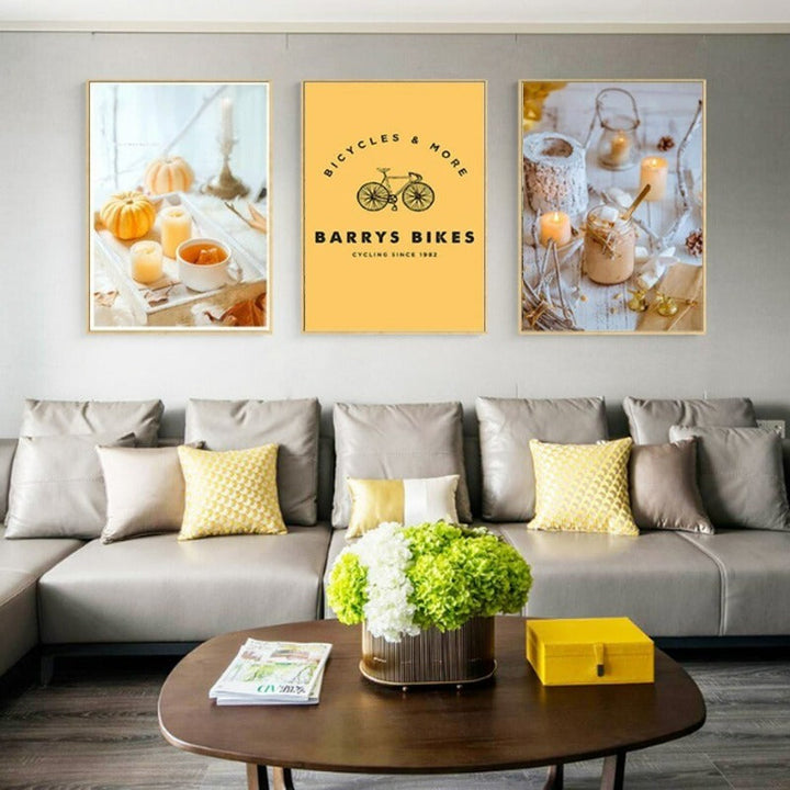 Nordic Modern Yellow Pumpkin Bicycle - Canvas Wall Art Painting | Bowlift