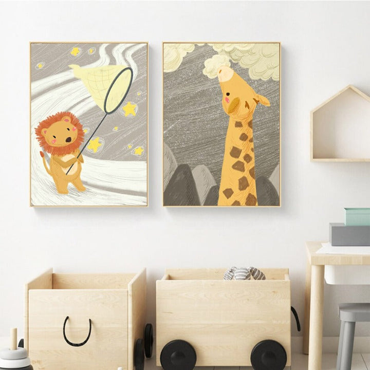 Cartoon Animals Nursery - Canvas Wall Art Painting | Bowlift