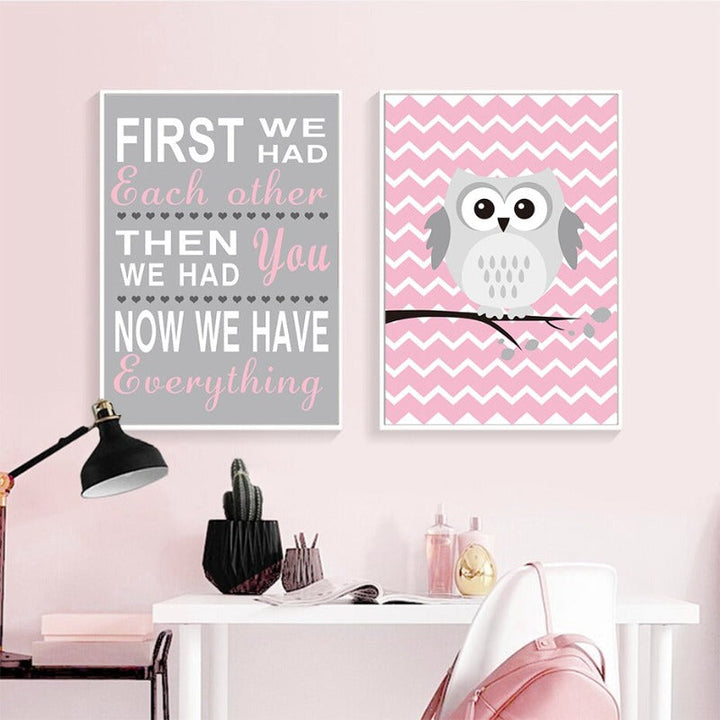 Baby Pink Owl - Canvas Wall Art Painting | Bowlift