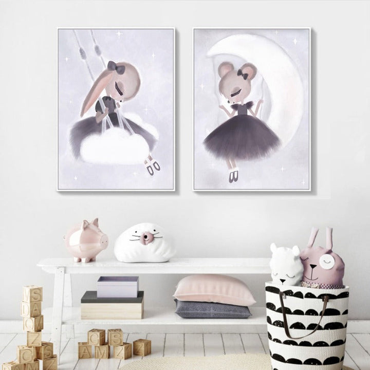 Sweet Pink Unicorn Girls - Canvas Wall Art Painting | Bowlift