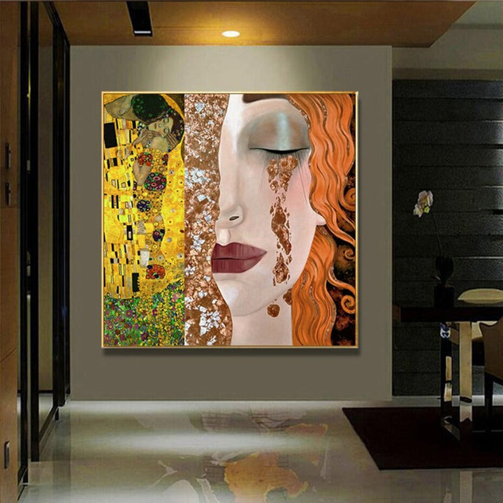 Gustav Klimt Golden Tears and Kiss Girl - Canvas Wall Art Painting | Bowlift