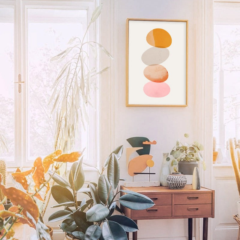 Orange Geometric Circle Stone - Canvas Wall Art Painting | Bowlift