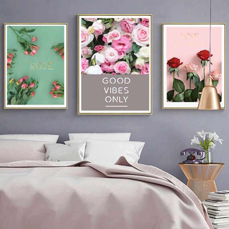 Modern Rose Floral Good Vibes Only - Canvas Wall Art Painting | Bowlift