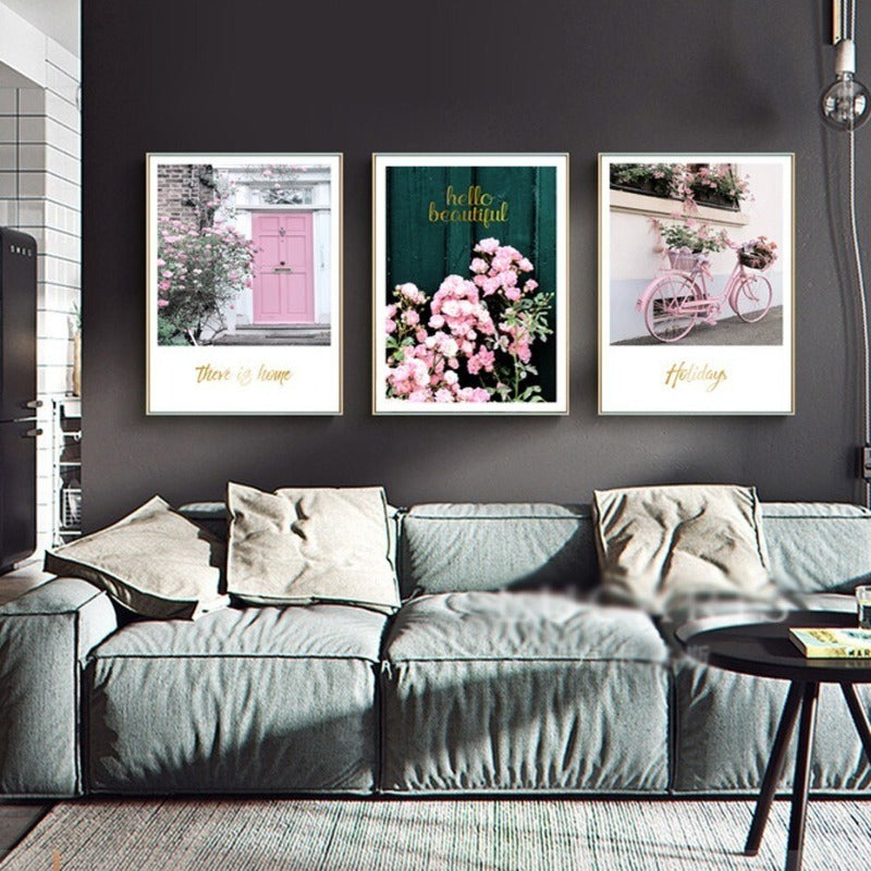 Modern Pink Floral Beautiful Pastoral Posters Prints- Canvas Wall Art Painting | Bowlift