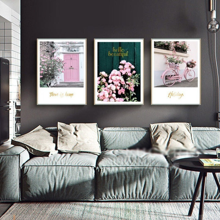 Modern Pink Floral Beautiful Pastoral Posters Prints- Canvas Wall Art Painting | Bowlift