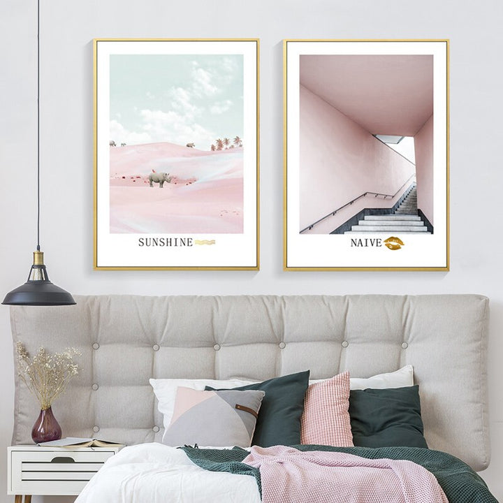 Light Pink Nordic Abstract Scene Gallery - Canvas Wall Art Painting | Bowlift