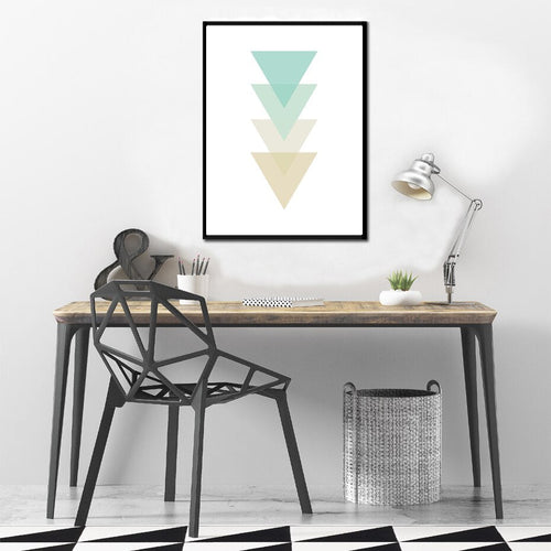 Abstract Mint Color Geometric Triangles - Canvas Wall Art Painting | Bowlift