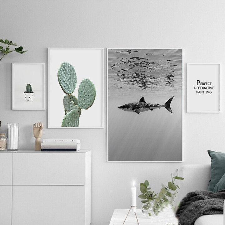 Shark Cactus - Canvas Wall Art Painting | Bowlift