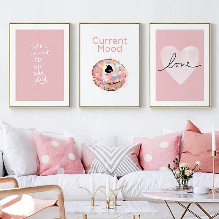Pink Sweet-Heart Scandinavia - Canvas Wall Art Painting | Bowlift