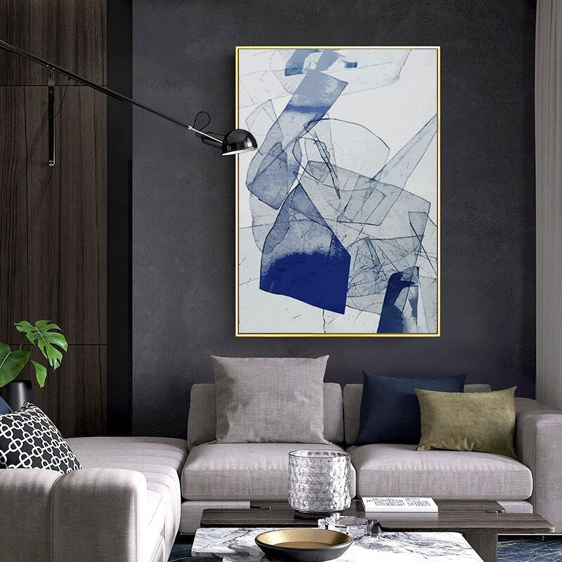 Abstract Watercolor Blue Poster and Print Nordic - Canvas Wall Art Painting | Bowlift