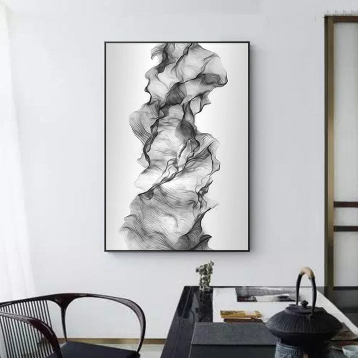 Abstract Black and White Dynamic Poster Ink Print Nordic - Canvas Wall Art Painting | Bowlift