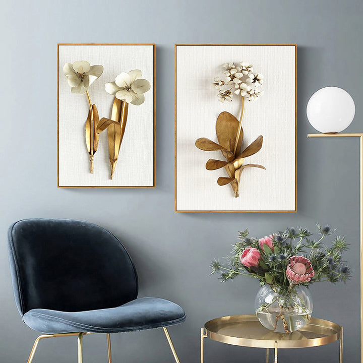 Modern Nordic Leaf Flower Poster - Canvas Wall Art Painting | Bowlift