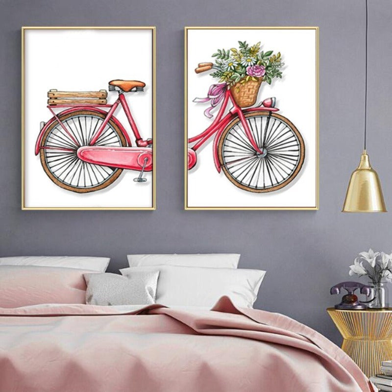 Modern Romantic Bicycle Flowers - Canvas Wall Art Painting | Bowlift