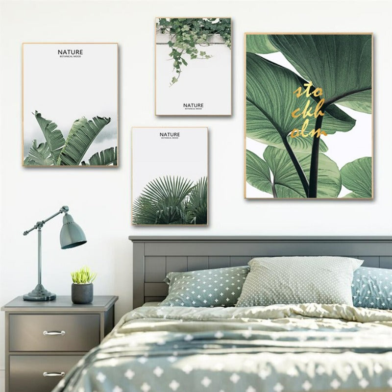 Nordic Nature Tropical Green Leaf - Canvas Wall Art Painting | Bowlift