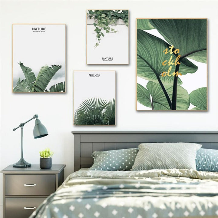 Nordic Nature Tropical Green Leaf - Canvas Wall Art Painting | Bowlift