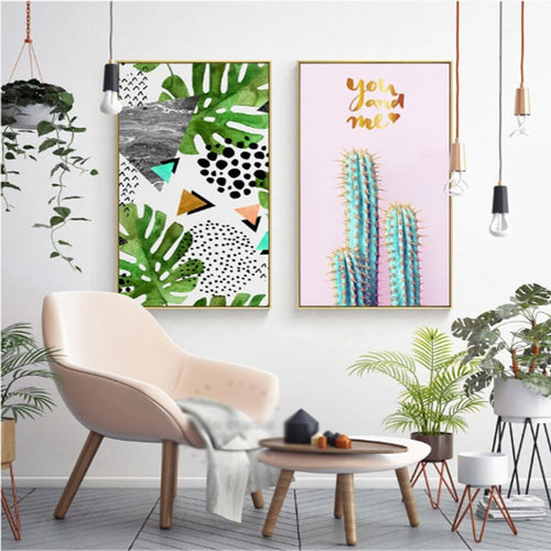 Scandinavia Tropical Green Leaf Nature Pictures - Canvas Wall Art Painting | Bowlift